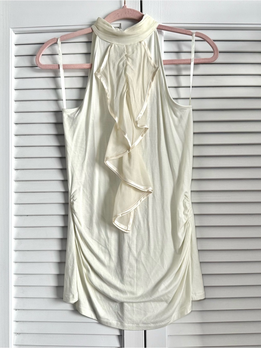 Arden B. Y2K Cream Ruffle Halter Top